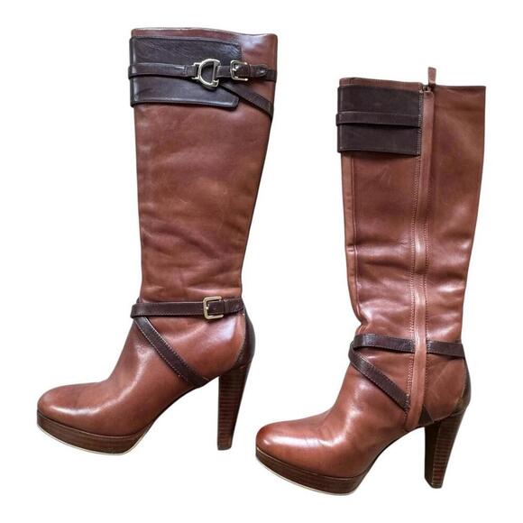 Cole Haan Air Chestnut Leather Knee High Boots Size 7B - Picture 1 of 11